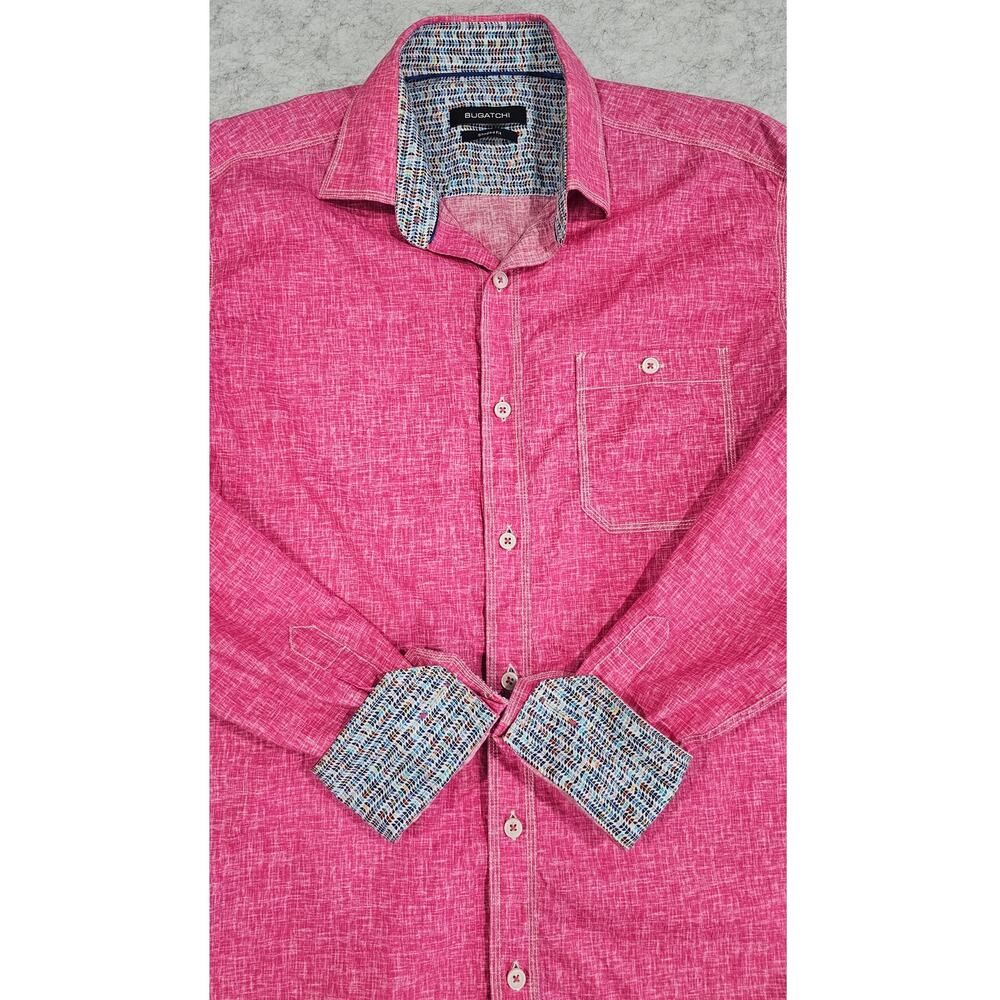 BUGATCHI Button Up Dress Shirt, Shaped Fit, Pinkish Red, Mens Size S New - Picture 3 of 7